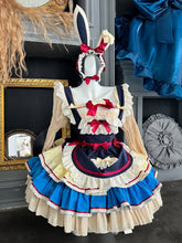 Dark Blue and Red Snow White Sweet Maid Apron + Basque Waist Strapless Tiered Ruffle Puffy Dress