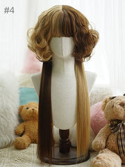 5 Options Split Color Waist Length Curly Wig With Full Bangs