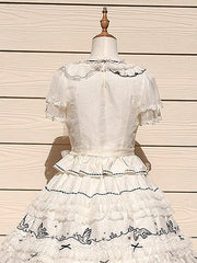 White Ruffled Lace Elegant Lolita Blouse with Black Trim