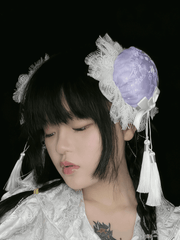 Purple Chinoiserie Style Tassels Lace Trim Hairclips