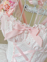 Pink Corset Waist Rabbit-Themed Polka Dots Dress Sweet Lolita JSK / Full Set