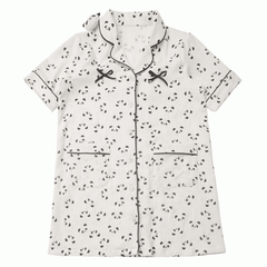 Beige Scalloped Edge Collar Allover Panda Print Pajamas Shirt Dress Panda Plushie