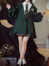 Vintage Preppy Dark Green Hooded Coat Regular/Thicken Version for Autumn & Winter