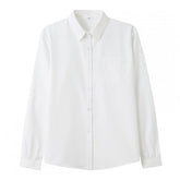 White Long-Sleeve Button-Up Blouse with Chest Pocket