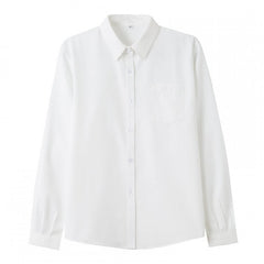 White Long-Sleeve Button-Up Blouse with Chest Pocket
