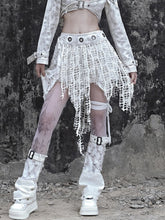 White Punk Distressed Holes Handkerchief Hem Skirt with Detachable Overlay