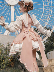 Sakura Pink Pointed Collar Pompoms Bowknot Long Sleeves One Piece Magic Girl Lolita Dress