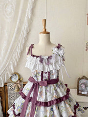 Blueberry and Ice Cream Print Tiered Skirt Purple Ruffle Trimming Lolita Dress