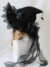Demon Wings Bowknots Lace Trim Goth Witch Hat 4 Color Options