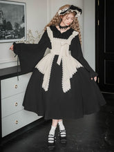 Black Ruffle V-neck Wa Maid Lolita Long Sleeves Dress Long Version Full Set