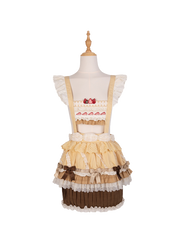 Yellow Sweet Strawberry Cake Embroidery Bodice Cupcake Hem Lolita Overall Skirt