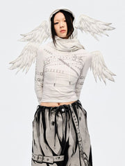 White Angel Wings Hat and Asymmetrical Hem Scarf All-in-one