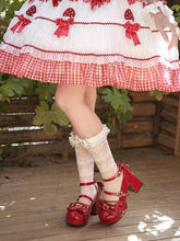 White Lace-trimmed Strawberry-patterned Underknee Stockings