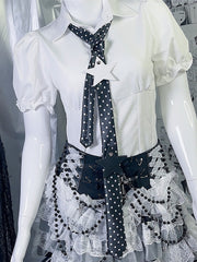 White/Black Y2K Star Applique Polka-dot Pattern Neck Tie
