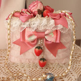 Strawberry Beaded Charm Bowknot Details Lace Trim Bag