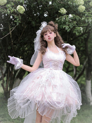 Plus Size Friendly Pink Tiered Ruffle Skirt Hime Jumper Skirt