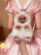 Realistic Sitting Siamese Cat Plush Backpack/Crossbody Bag