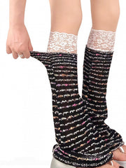 Yellow/Black Lace Ruffle Blend Design Flared Leg Warmers