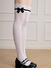 White/Black/Grey 54CM Lace Cuffs Over Knee Stockings with Bow Decoration