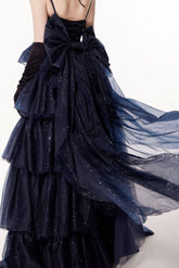 Layered Princess Bow with Structured Lining & Lace Tulle Train