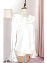 White Long-Sleeve Lolita Top with Plush Cuffs and Bow Details