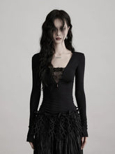 Urban Goth Black Cutout V-Neck Long-Sleeve Top with Chest Charm