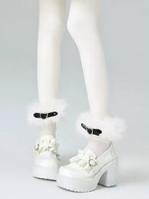 White/Pink/Black Jirai Kei Heart Buckle Shaggy Cuffs