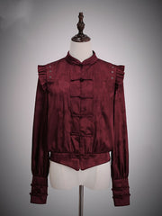 Clearance - Size M for Bust 106CM Red Knot Buttons Placket Banded Collar Ouji Long Sleeves Shirt