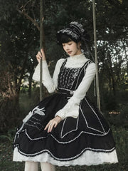 White High-neck Lolita Knit Top with Bowknots and Lace Details