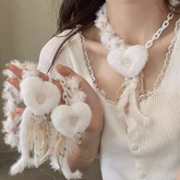 Y2K White Flush Heart-shaped Design Choker with White Tassel