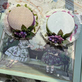 Brown/White Grapes Decorated Bowknot Details Lace Trim Mini Hat