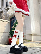 White Warm Calf Socks with Red Bow & Bell Decoration