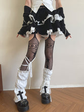White Gothic Strap Design Leg Warmerswith Cross Decoration