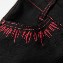 Urban Goth Black Flared Jeans with Red Embroidery