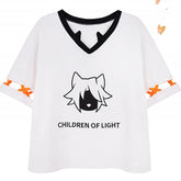 Sky:Children of the Light Inspired White Kitty Ear Design V-neck T-shirt