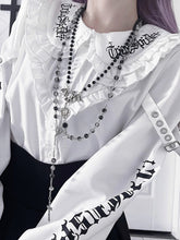 White Emo Punk Peter Pan Collar Letter Print Buckle Details Blouse