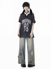 White/Gray V-Neck Blokette Core Hollow-out Summer Sweater