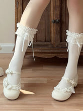 White Sweet Lolita Mary Jane Shoes with Heart Accents, Bow Details and Lace Trim