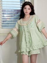 Ruffle Trim Green Sweet Cotton Pajama Set