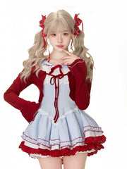 Red Knit Cardigan with Tie Closure and Flared Cuffs