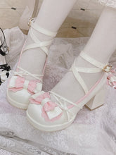 Clearance-Size 37 Bow Accents Crisscross Ankle Strap White and Pink Round Toe Sweet Mary Janes