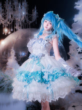 White & Blue Princess Lolita JSK Dress with Layered Ruffle Skirt and Bow Accents