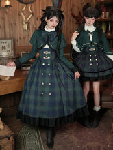 Green Preppy Style Lolita Set - Long Version Under Bust JSK + Shirt + Cropped Top