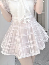 Jirai Kei Pink Plaid Organza Skirt with Lace-up Back