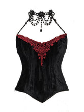 Victorian Goth Handmade Beads Halter Neckline Velvet Corset Top