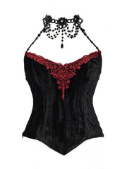 Victorian Goth Handmade Beads Halter Neckline Velvet Corset Top