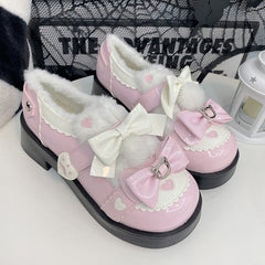 Sweet Lolita Pink and White Platform 4.5cm Heel Height Shoes with Heart Details & Scalloped Hem