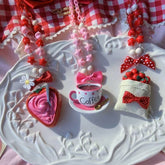 3 Options Coffe/Strawberry/Tomato Pendant Bowknot Decorated Beaded Necklace