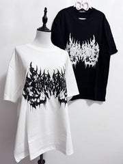 White/Black Jirai Kei Butterfly Print Round Neck T-shirt