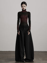 Urban Goth Black & Red Gradient Lace Knitted Long - Sleeve Top Long Version